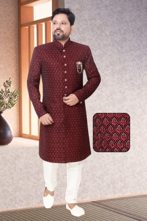 Maroon Velvet  Indo Western Sherwani